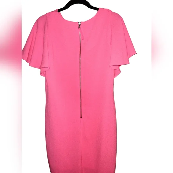Gianni Bini Hot Pink Ruffled Short Sleeve Zippered Back Dress Size Medium - Picture 2 of 10